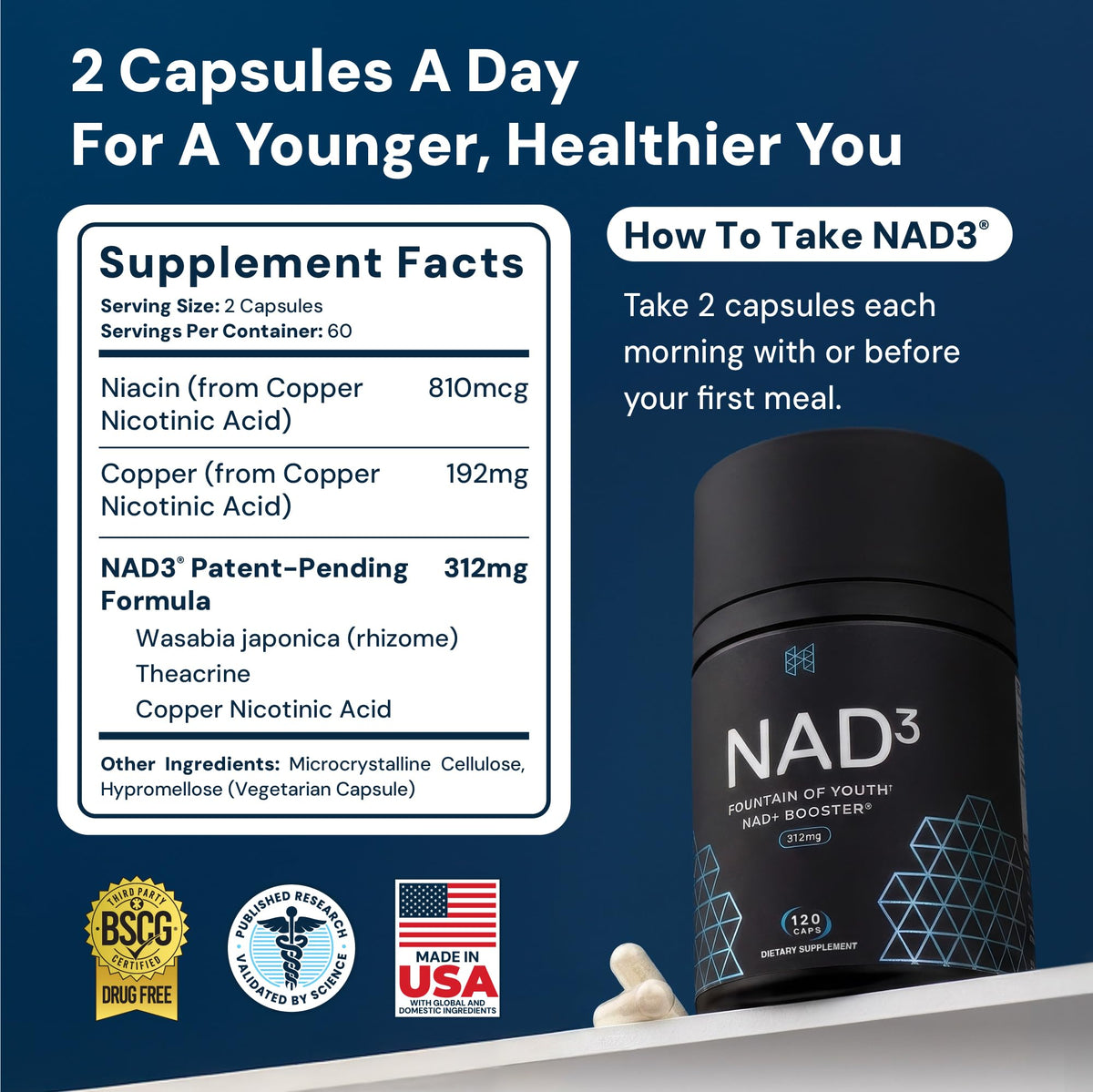 Flacon HPN NAD3 avec capsules à l'intérieur