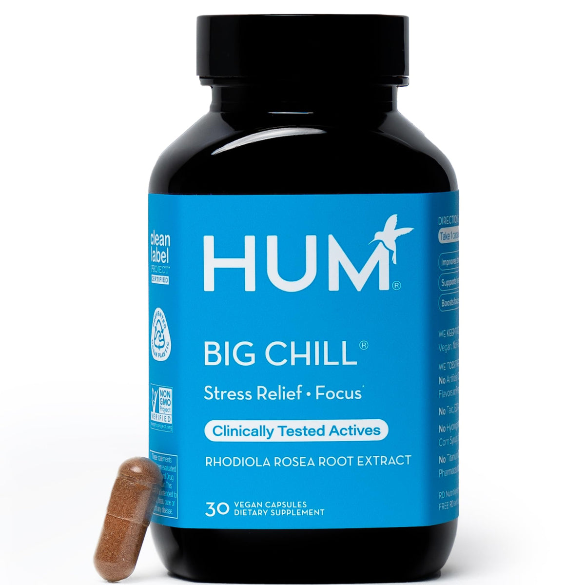 Flacon HUM Big Chill Rhodiola Rosea 500mg avec 30 capsules végétaliennes