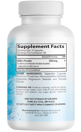 Flacon Infusions International SAM-e 1200mg avec étiquette