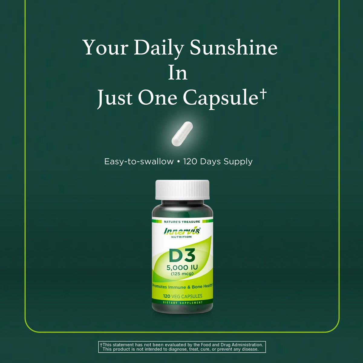 Flacon INNERVISNUTRITION avec étiquette Vitamine D3 5000 IU