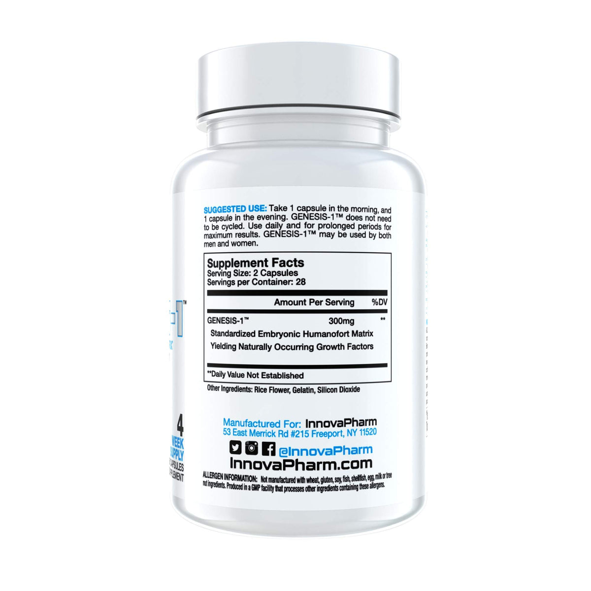 Flacon InnovaPharm GENESIS-1 ouvert montrant les capsules à l'intérieur