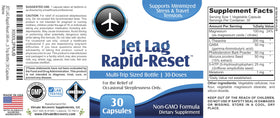 Flacon Jet Lag Rapid-Reset support avec capsules à côté
