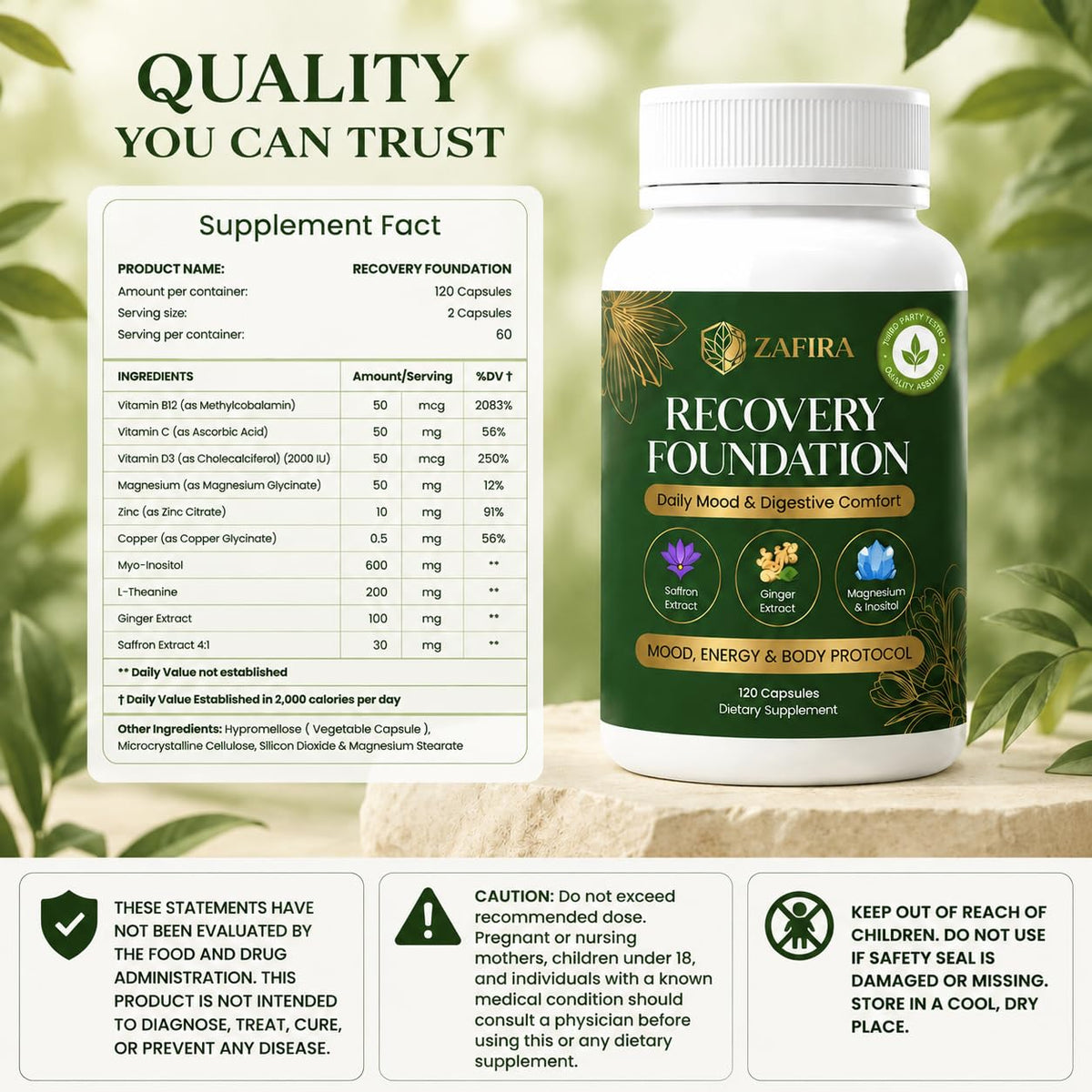 Flacon JetFlux Zafira Organics avec capsules à côté