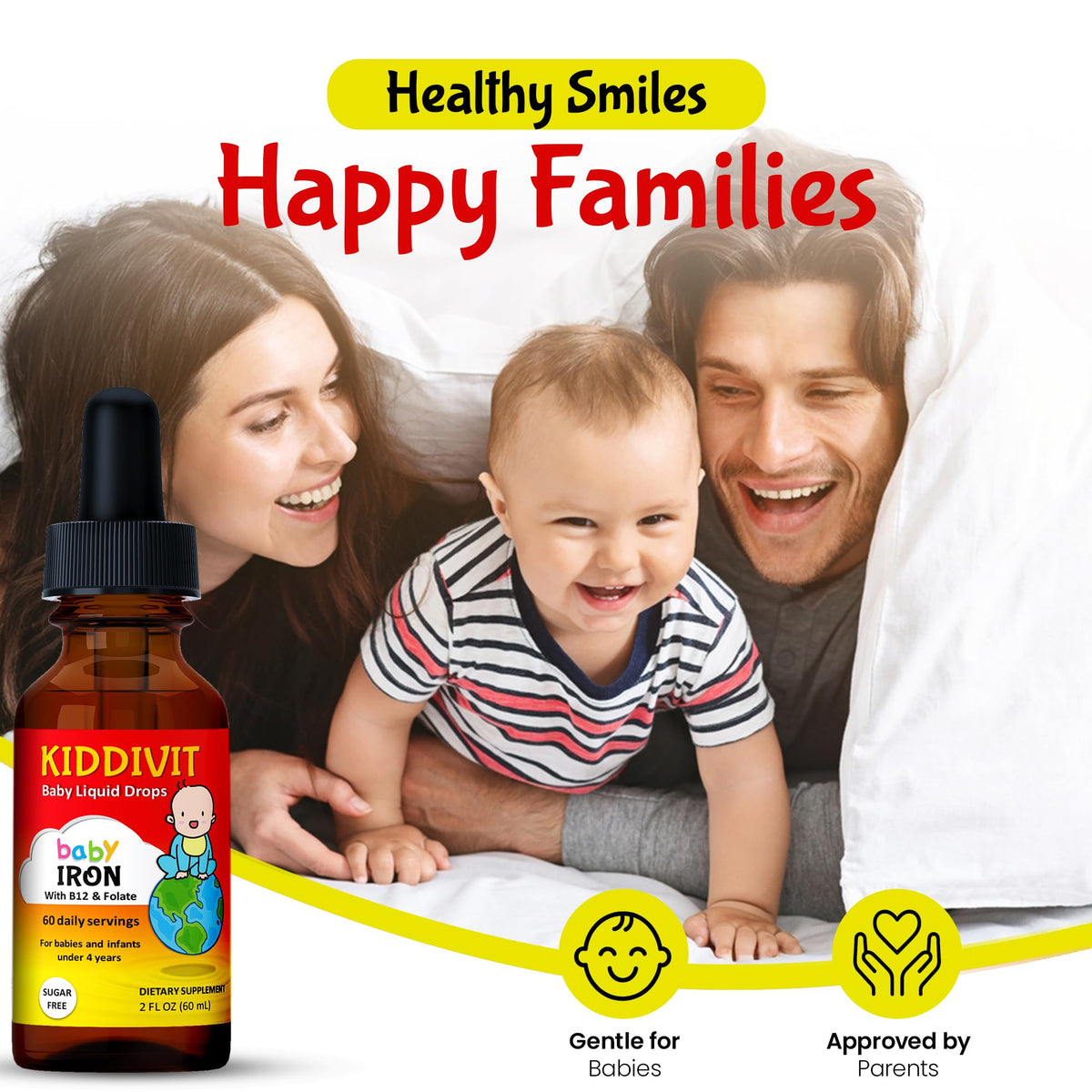 Flacon Kiddivit Fer Liquide avec un enfant souriant