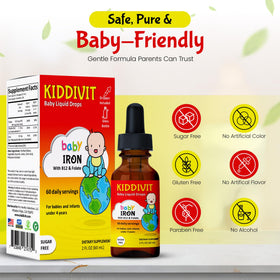 Flacon Kiddivit Fer Liquide sur une table en bois