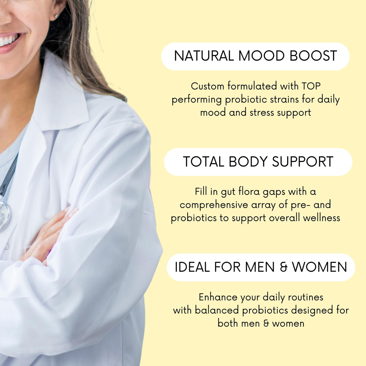 Flacon Lifted Naturals Probiotiques ouvert avec capsules visibles