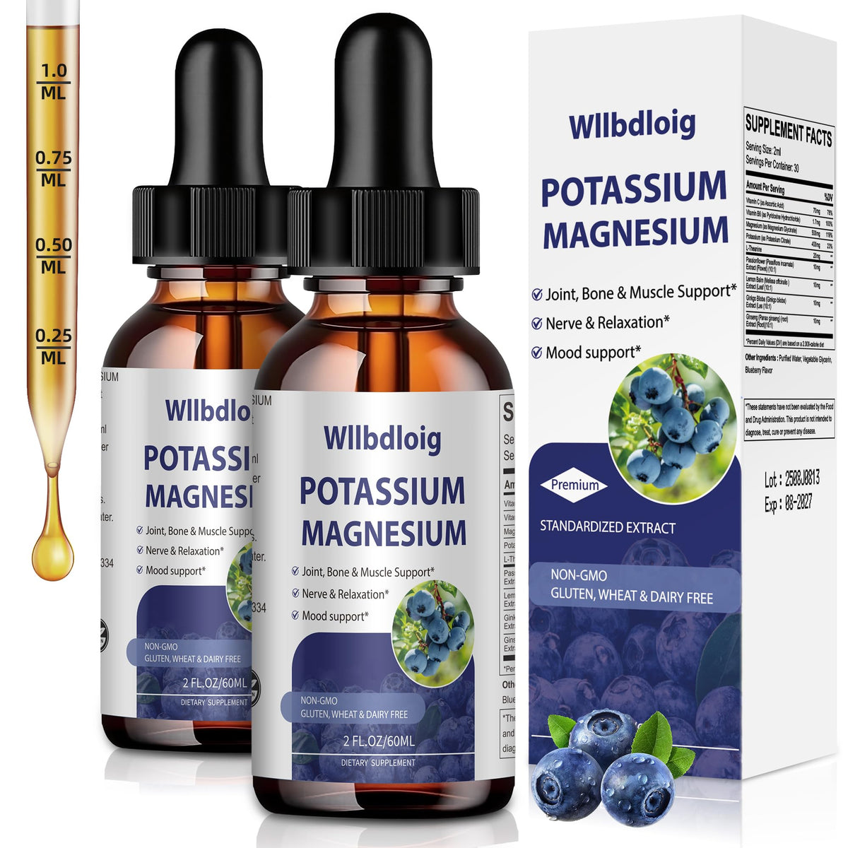 Flacon liquide Wllbdloig de potassium et magnésium, vue avant