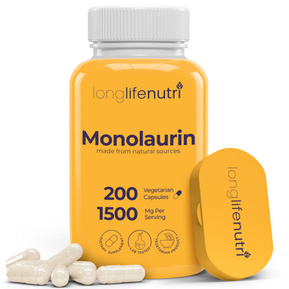 Flacon LongLifeNutri Monolaurin 1500mg 200 capsules végétariennes