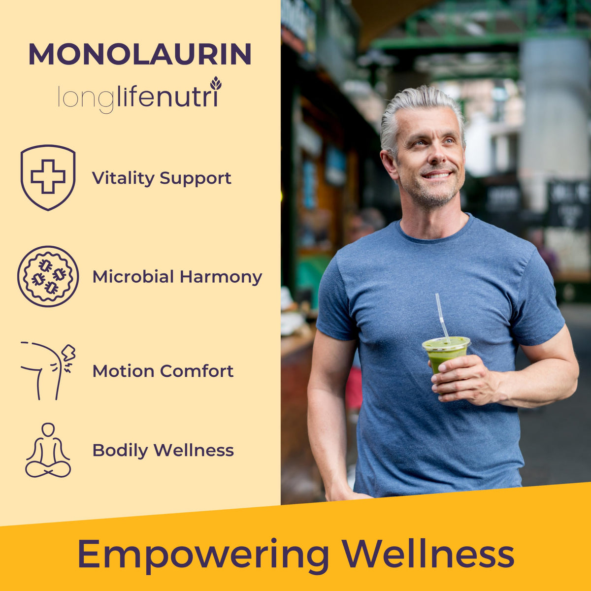Flacon LongLifeNutri Monolaurin ouvert avec capsules visibles