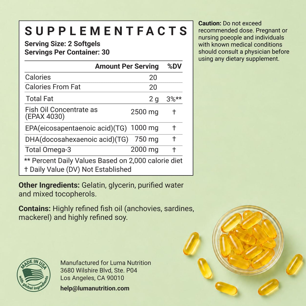 Flacon Luma Nutrition Omega 3 sur une table en bois