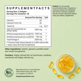 Flacon Luma Nutrition Omega 3 sur une table en bois