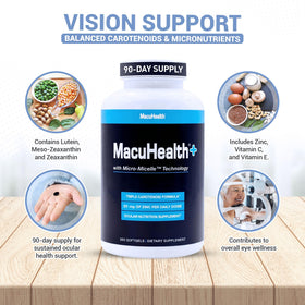 Flacon Macuhealth sur une table avec des fruits et légumes