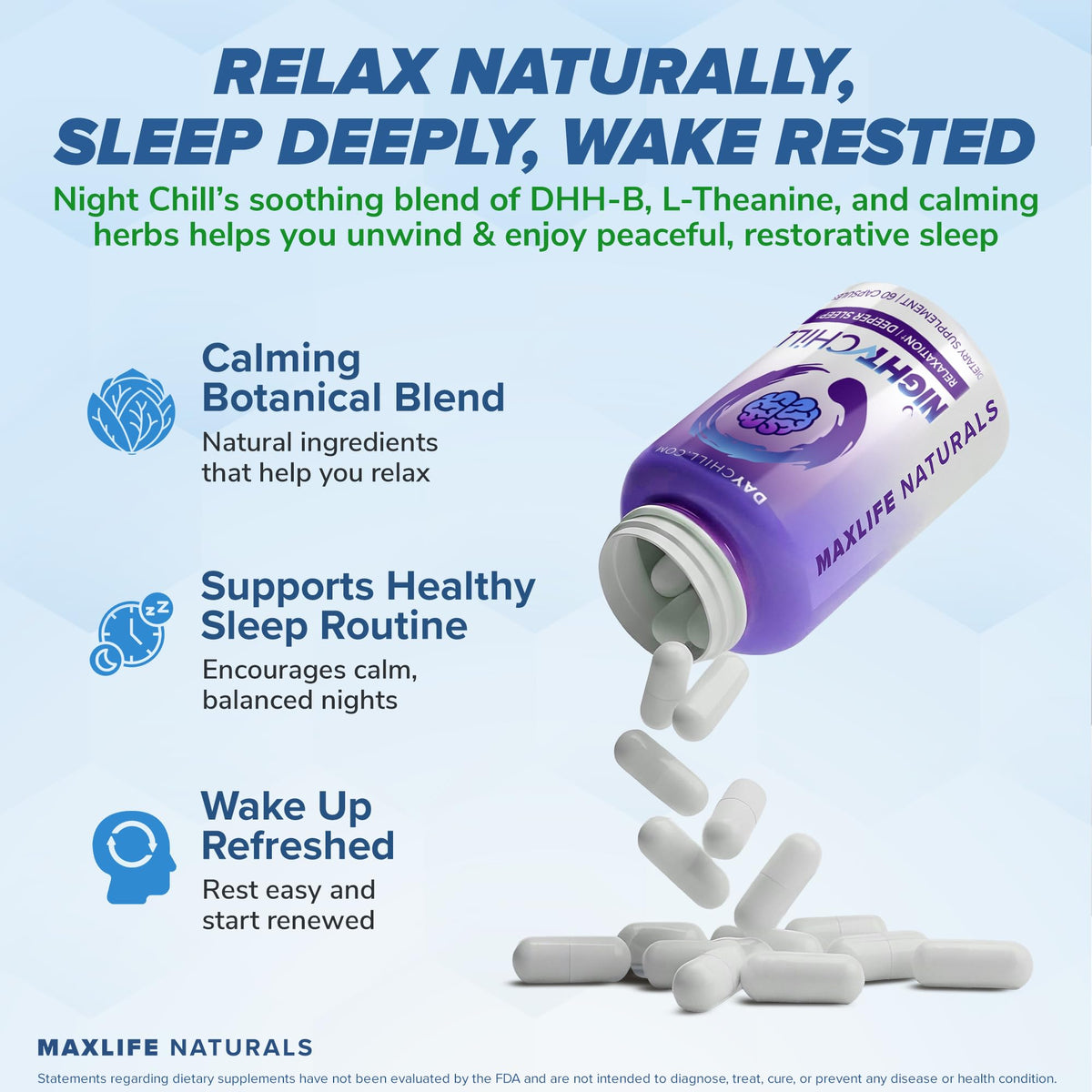 Flacon MAXLIFE NATURALS Complément de Sommeil sur une table avec des plantes