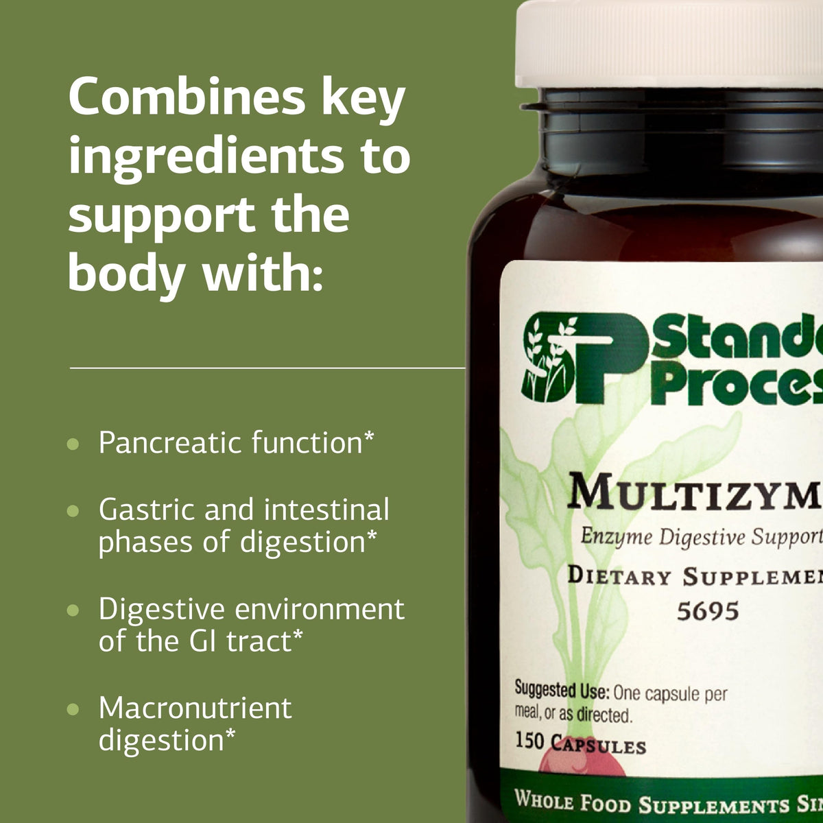 Flacon Multizyme Standard Process ouvert avec capsules à l'intérieur