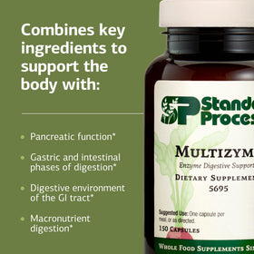 Flacon Multizyme Standard Process ouvert avec capsules à l'intérieur