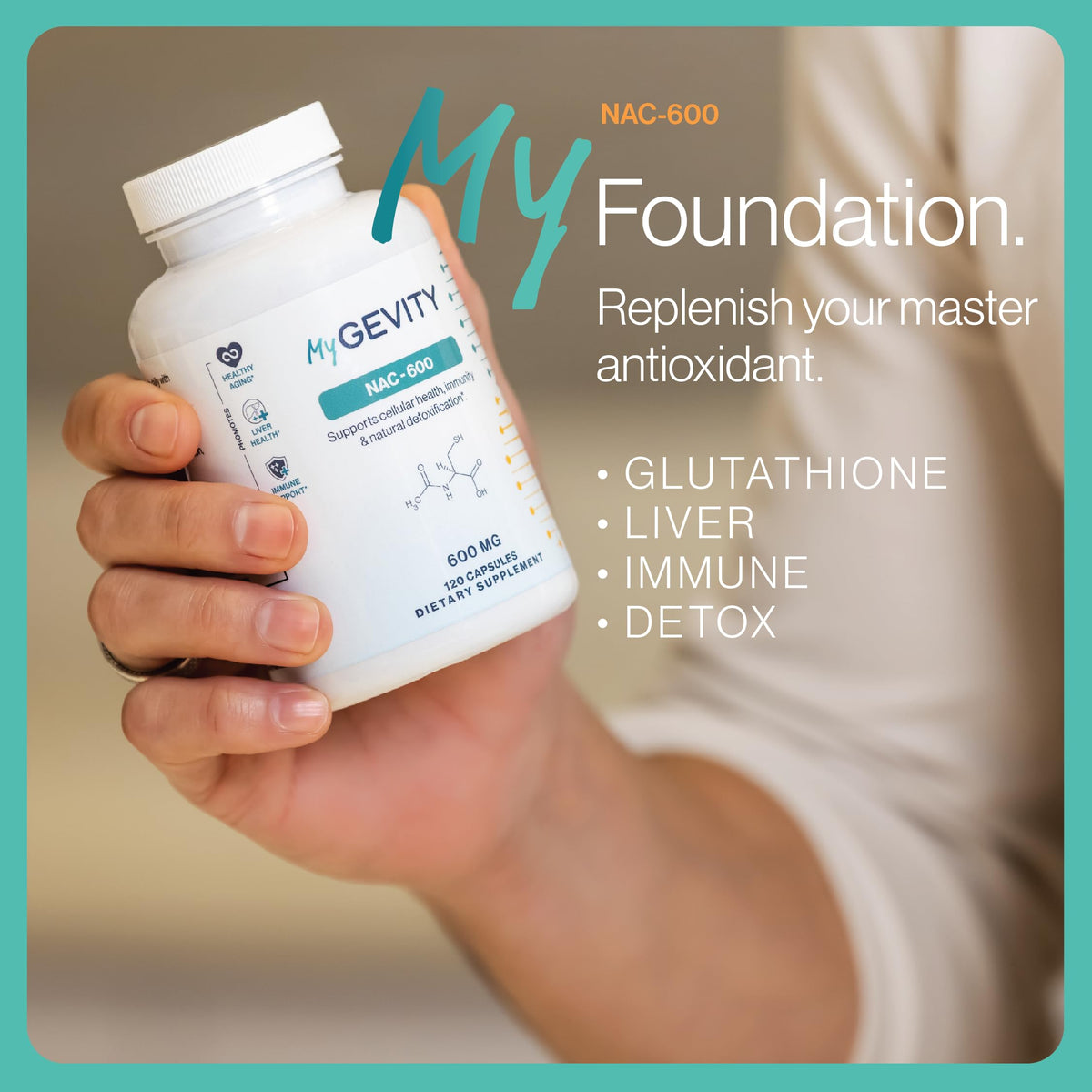 Flacon MyGevity NAC 600mg avec capsules visibles