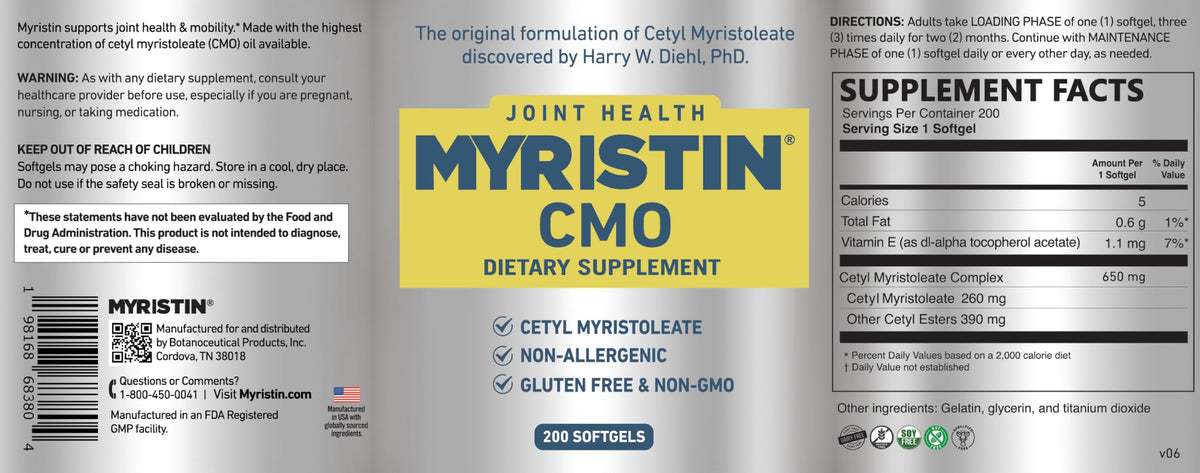 Flacon Myristin avec étiquette détaillant les ingrédients