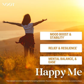 Flacon NØØT Happy Me avec étiquette et capsules visibles