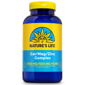 Flacon Nature's Life Cal Mag Zinc Complex 250 gélules vu de face