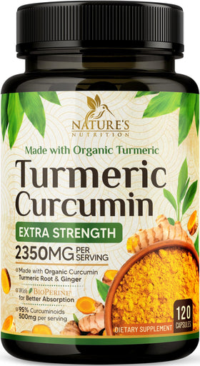 Flacon Nature's Nutrition Complément Curcuma & Gingembre 2350mg vue avant