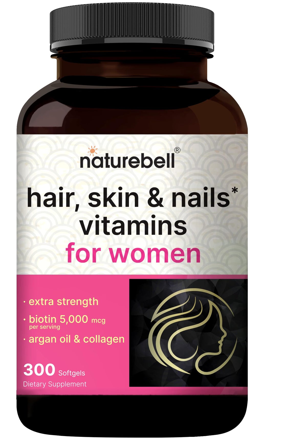 Flacon NatureBell Cheveux, Peau & Ongles 300 gélules vue de face