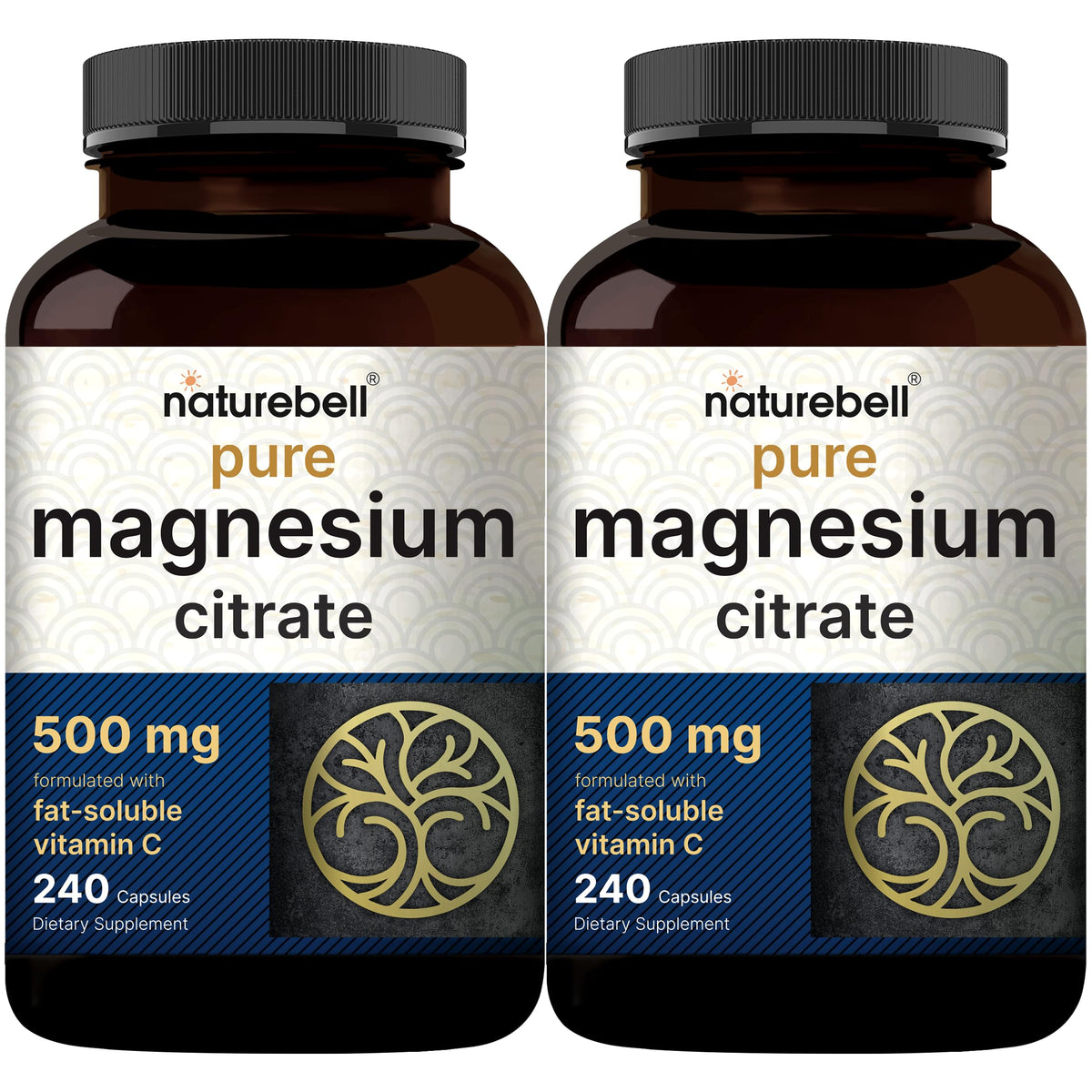 Flacon NatureBell de 480 capsules de magnésium citrate 500mg, vue avant