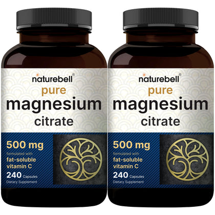 Flacon NatureBell de 480 capsules de magnésium citrate 500mg, vue avant