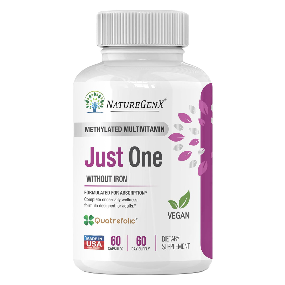 Flacon NatureGenX Multivitamine Methylée 60 capsules vue de face