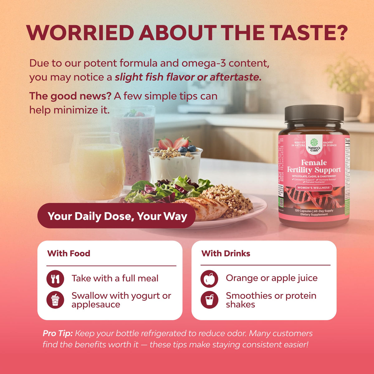 Flacon Natures Craft ouvert avec capsules visibles