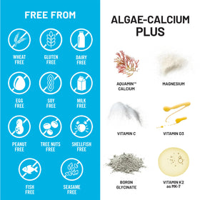 Flacon NatureWise Algae Calcium Plus avec des capsules exposées