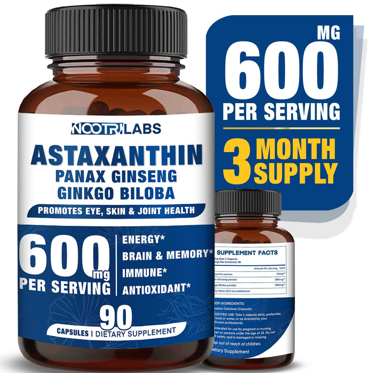 Flacon Nootrilabs Astaxanthin 15mg vue avant avec 90 capsules
