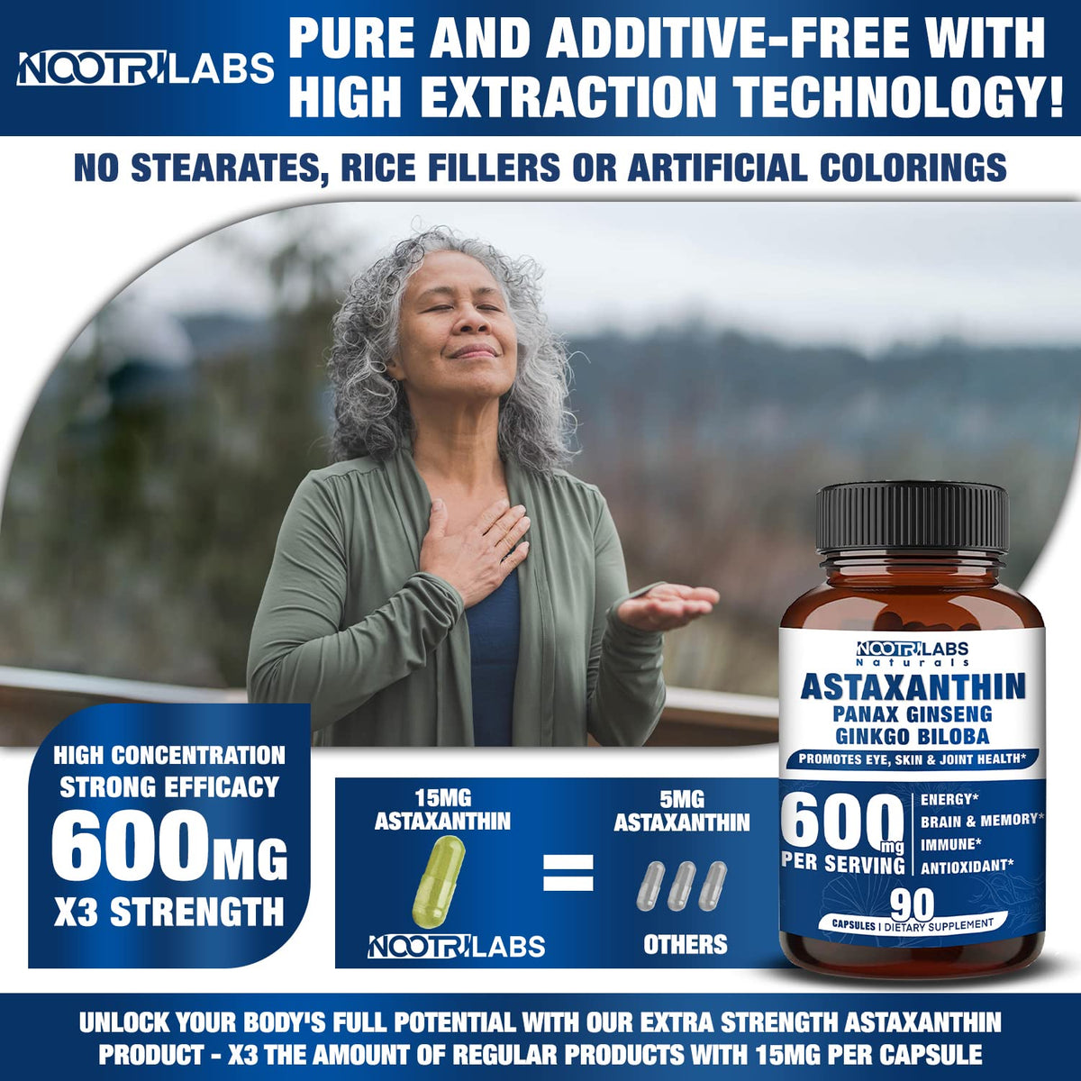 Flacon Nootrilabs Astaxanthin ouvert montrant les capsules