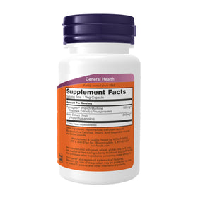 Flacon NOW Foods Pycnogenol 100 mg avec étiquette et dosage