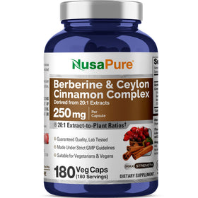 Flacon NusaPure Berbérine et Cannelle de Ceylan 250 mg 180 capsules