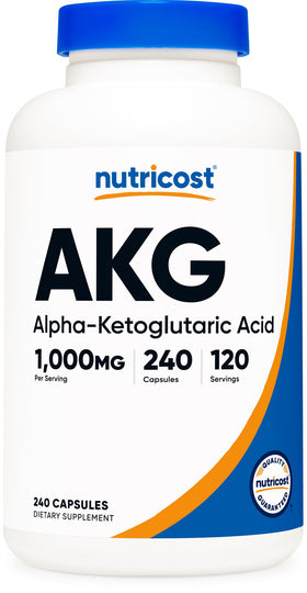 Flacon Nutricost AKG acide alpha-cétoglutarique 240 capsules