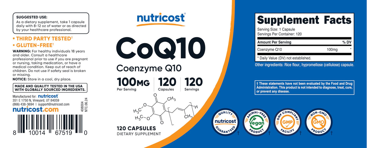 Flacon Nutricost CoQ10 100mg avec fond neutre