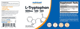 Flacon Nutricost L-Tryptophan 120 capsules vu de côté