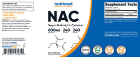Flacon Nutricost N-Acetyl L-Cysteine avec capsules à côté