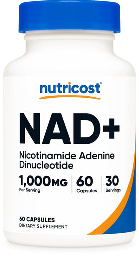 Flacon Nutricost NAD+ 1 000mg avec 60 capsules visibles