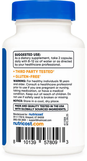 Flacon Nutricost NAD+ 1 000mg avec étiquette explicative