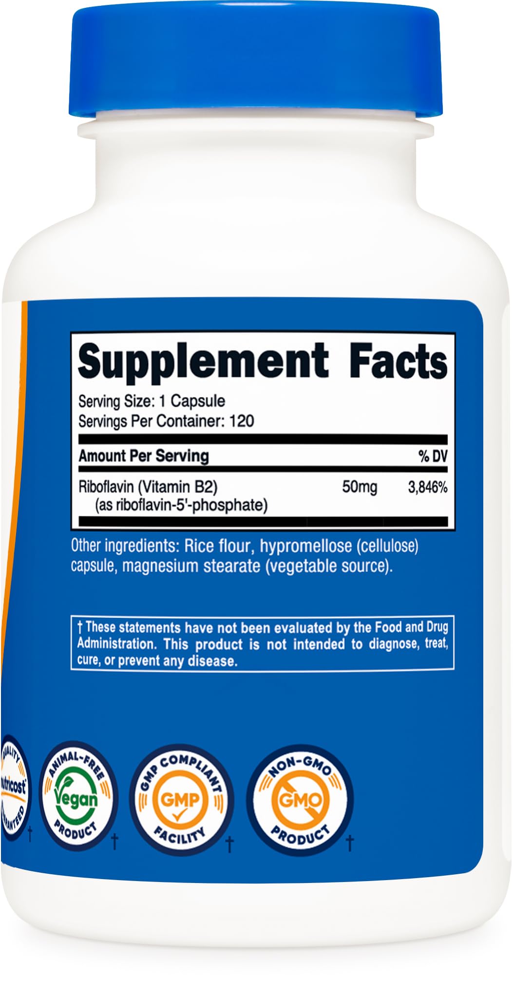 Flacon Nutricost R-5-P 50mg sur fond blanc
