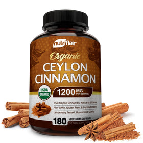 Flacon NutriFlair Ceylon Cinnamon Bio 1200mg avec 180 gélules
