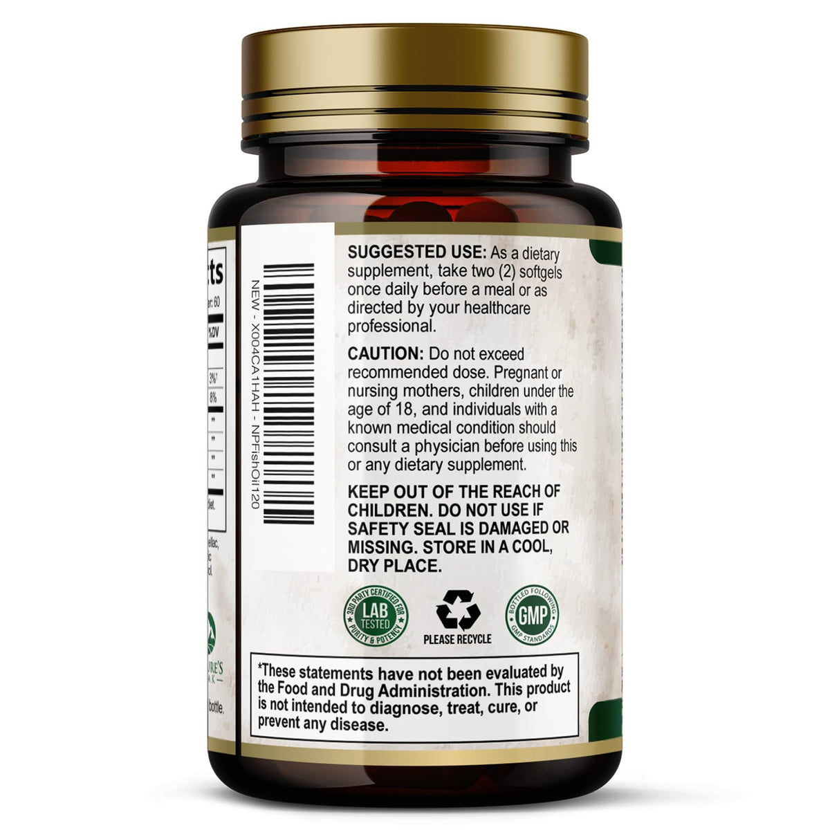 Flacon Omega 3 Nature's Peak ouvert avec gélules