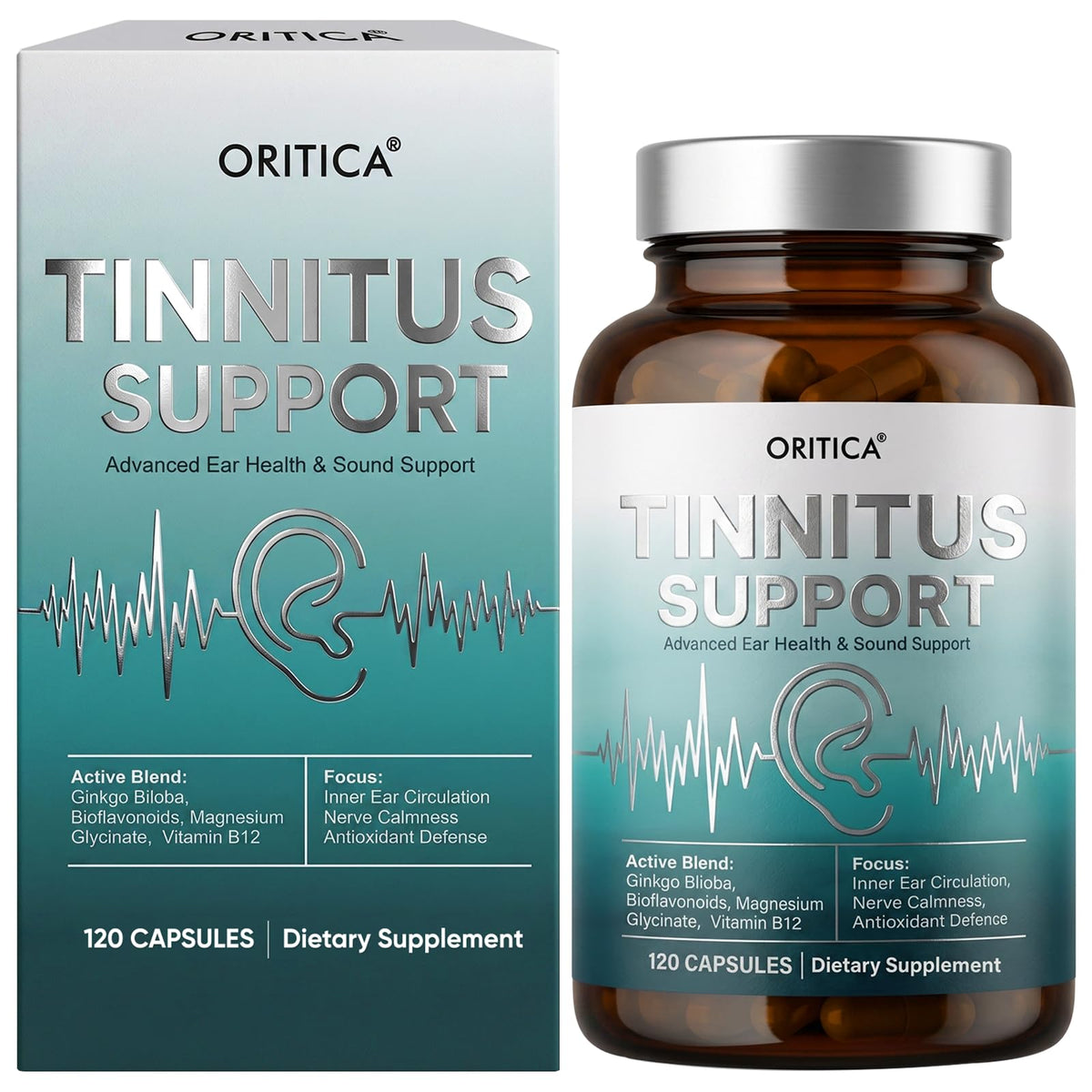 Flacon ORITICA Tinnitus 120 capsules vue avant