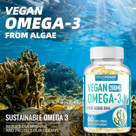 Flacon ouvert avec capsules de VEGEPOWER Omega 3
