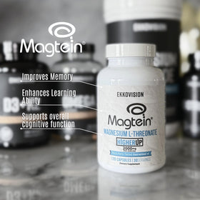 Flacon ouvert d'Ekkovision Magtein montrant les gélules à l'intérieur