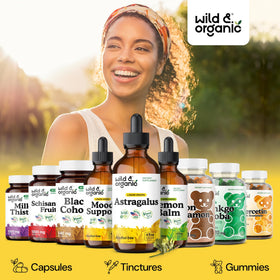 Flacon ouvert d'extrait de racine d'astragale Wild & Organic