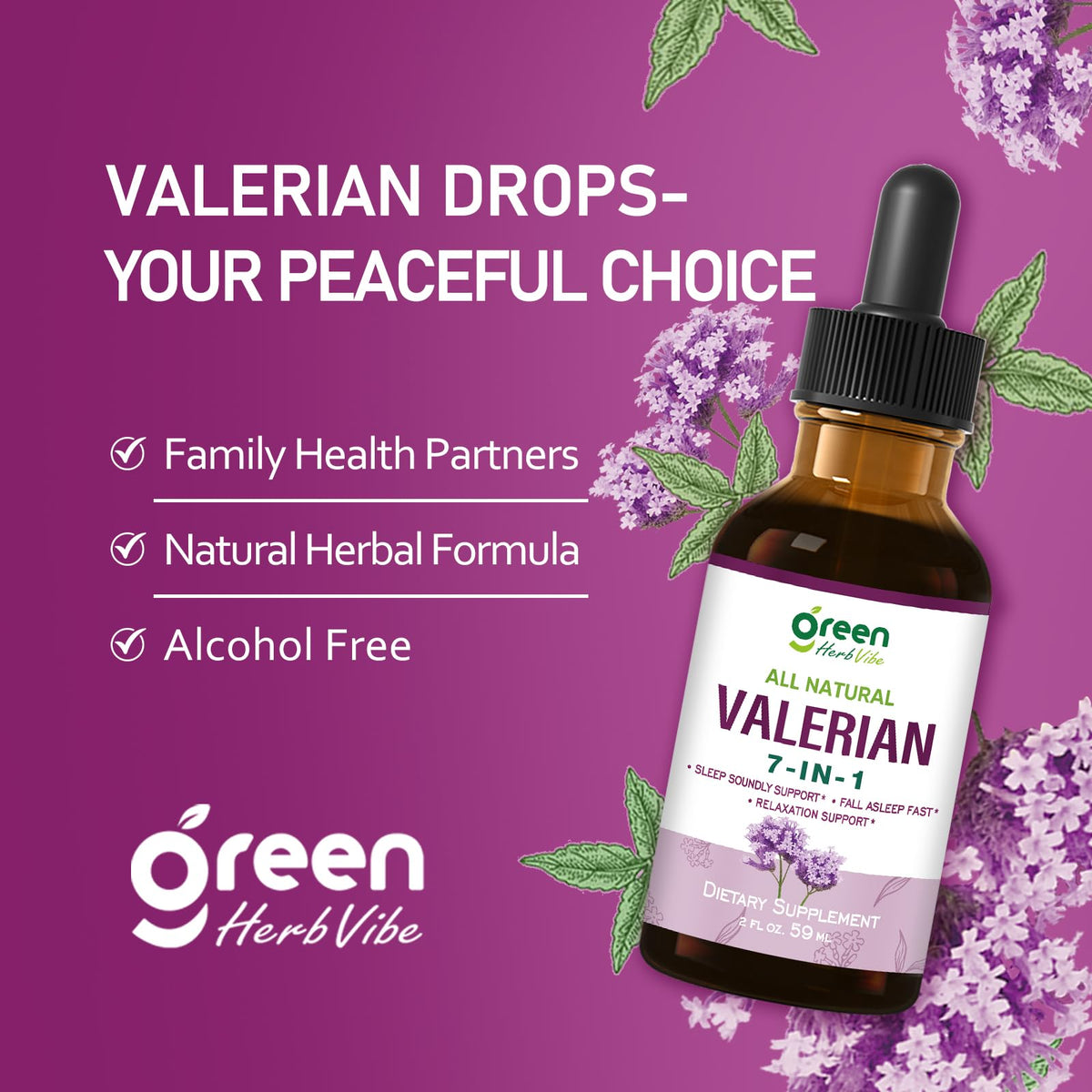 Flacon ouvert d'extrait de racine de valériane green Herb Vibe