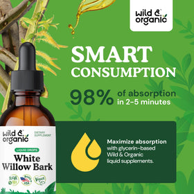 Flacon ouvert d'extrait de saule blanc Wild & Organic montrant la texture