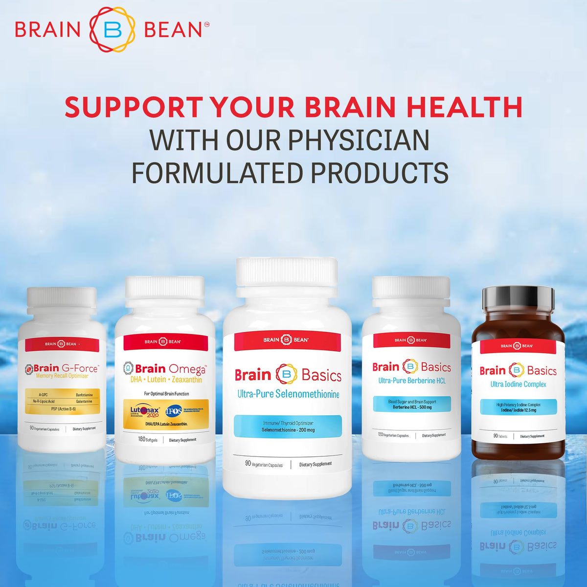 Flacon ouvert de Brain Bean Ultra-Pure Selenomethionine avec capsules visibles